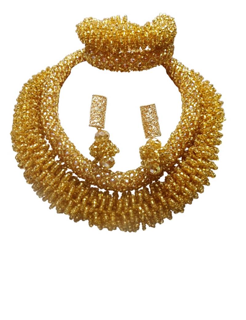Neustes Design Gold Statement Unikat Bold African Beads Braut Hochzeit Special Occassion Halskette Party Schmuck Set von PrestigeApplause