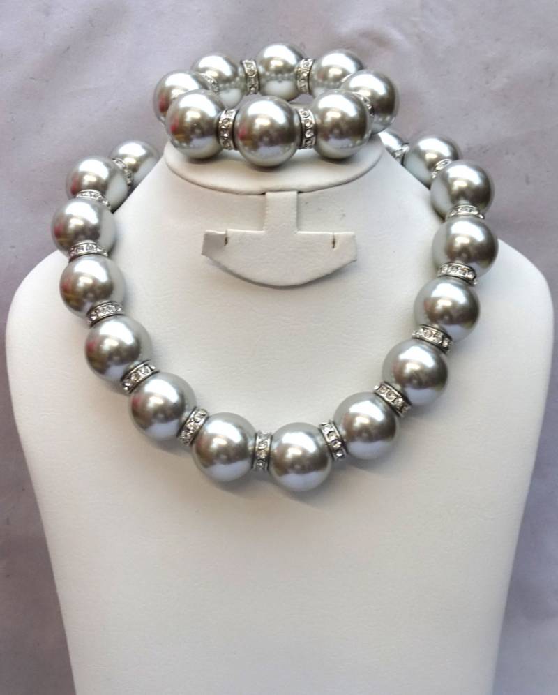 Silber Verschönert Mit Strass Bold Beads Hochzeit Brautparty-Halsketten-Armband-Schmuck-Set von PrestigeApplause