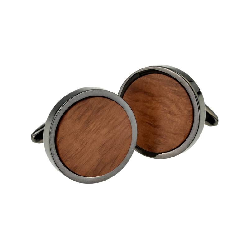 Manschettenknöpfe Mit Gunmetal Finish Aus Briar Holz in Personalisierter Manschettenknopfbox von PrestigeGiftware