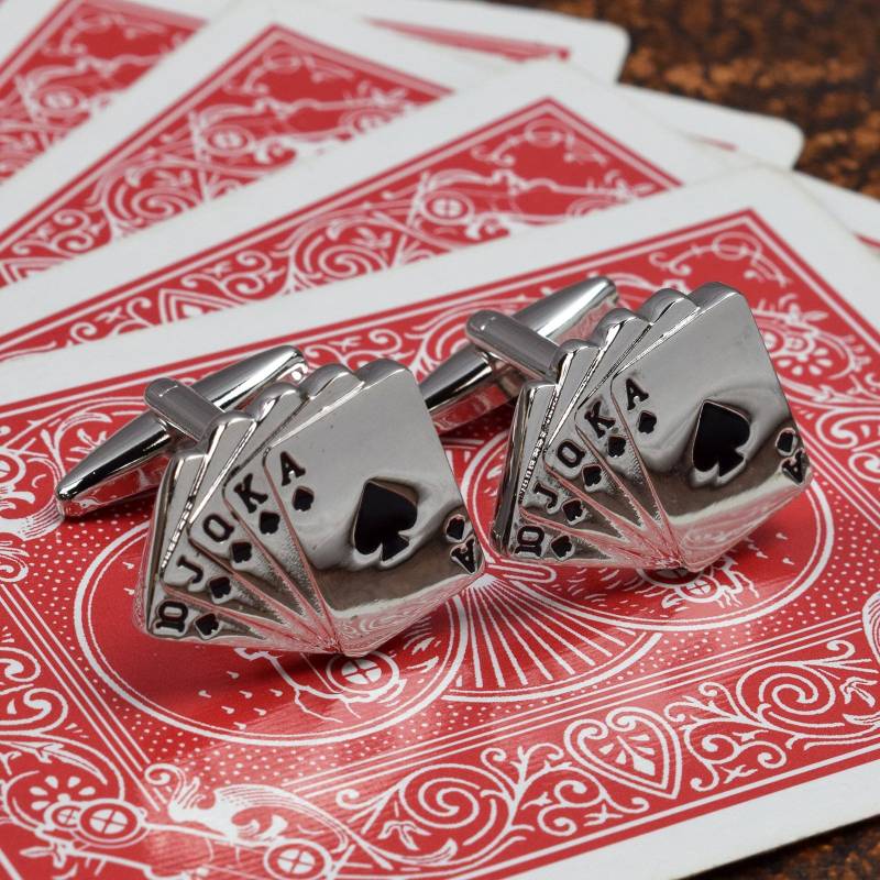 Gebürstete Matte Silber-Finish Royal Flush Of Spades Manschettenknöpfe in Personalisierter Manschettenknopfbox von PrestigeGiftware