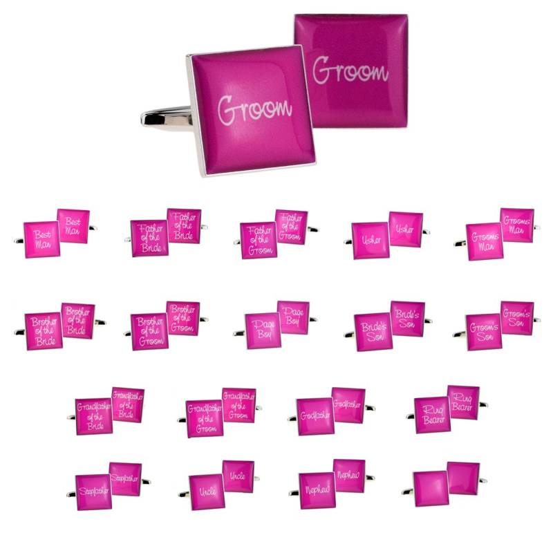 Hot Pink Square Hochzeit Manschettenknöpfe in Optionalpersonalisierte Box von PrestigeGiftware