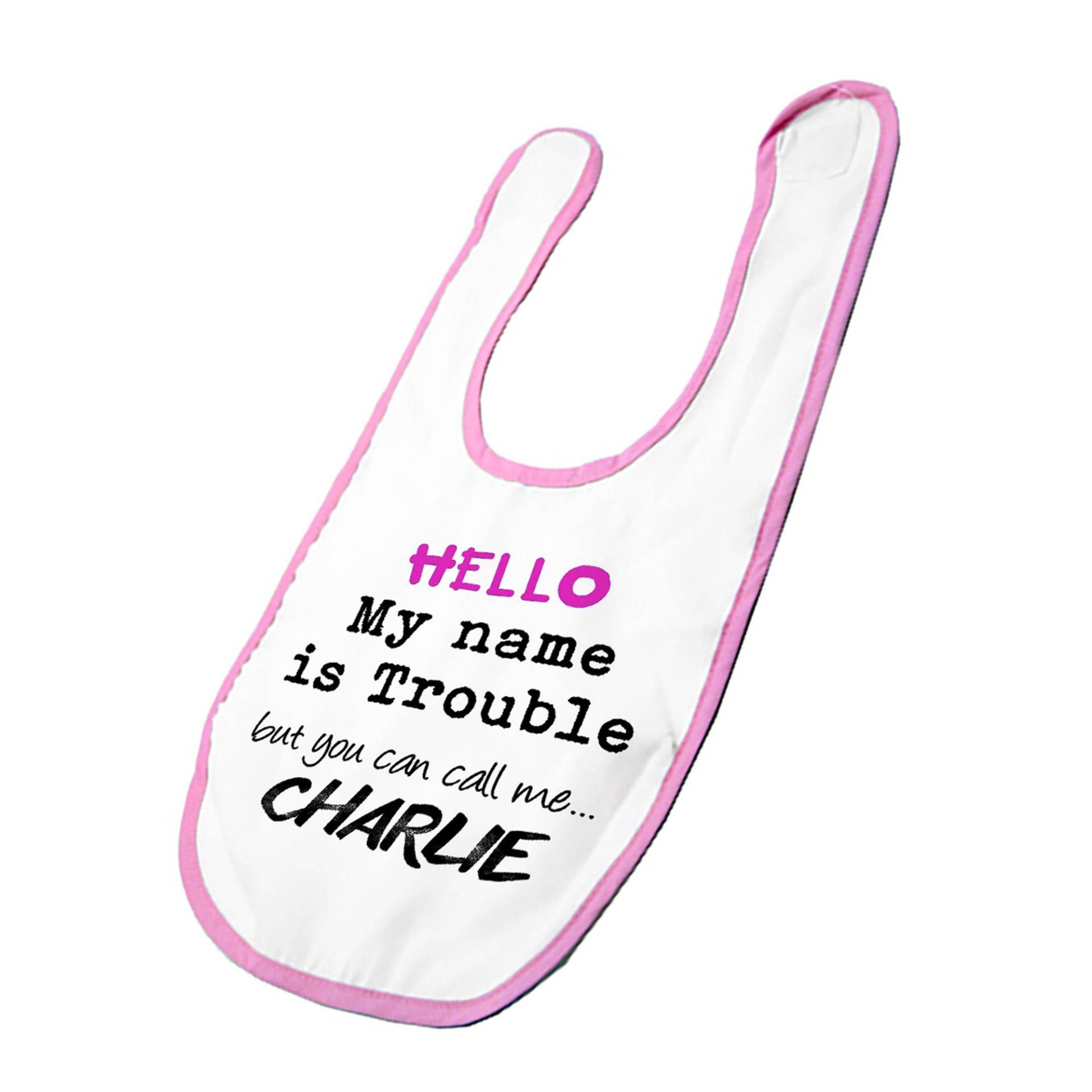 My Name Is Trouble ....personalisiertes Spaß-Lätzchen Erhältlich in Blau Oder Pink von PrestigeGiftware