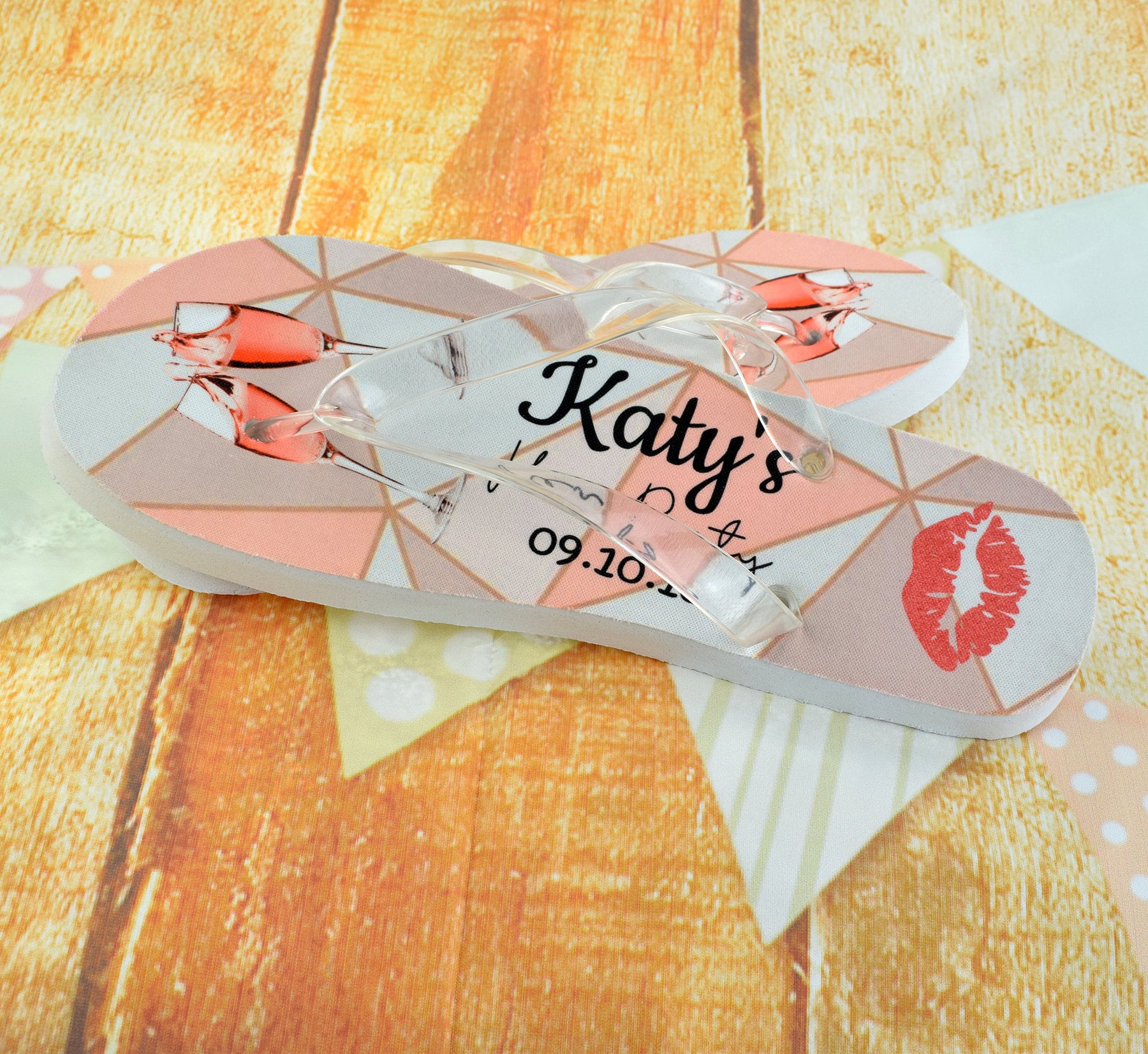 Personalisierte Rosa Champagner Hen Party Design Flip Flops von PrestigeGiftware