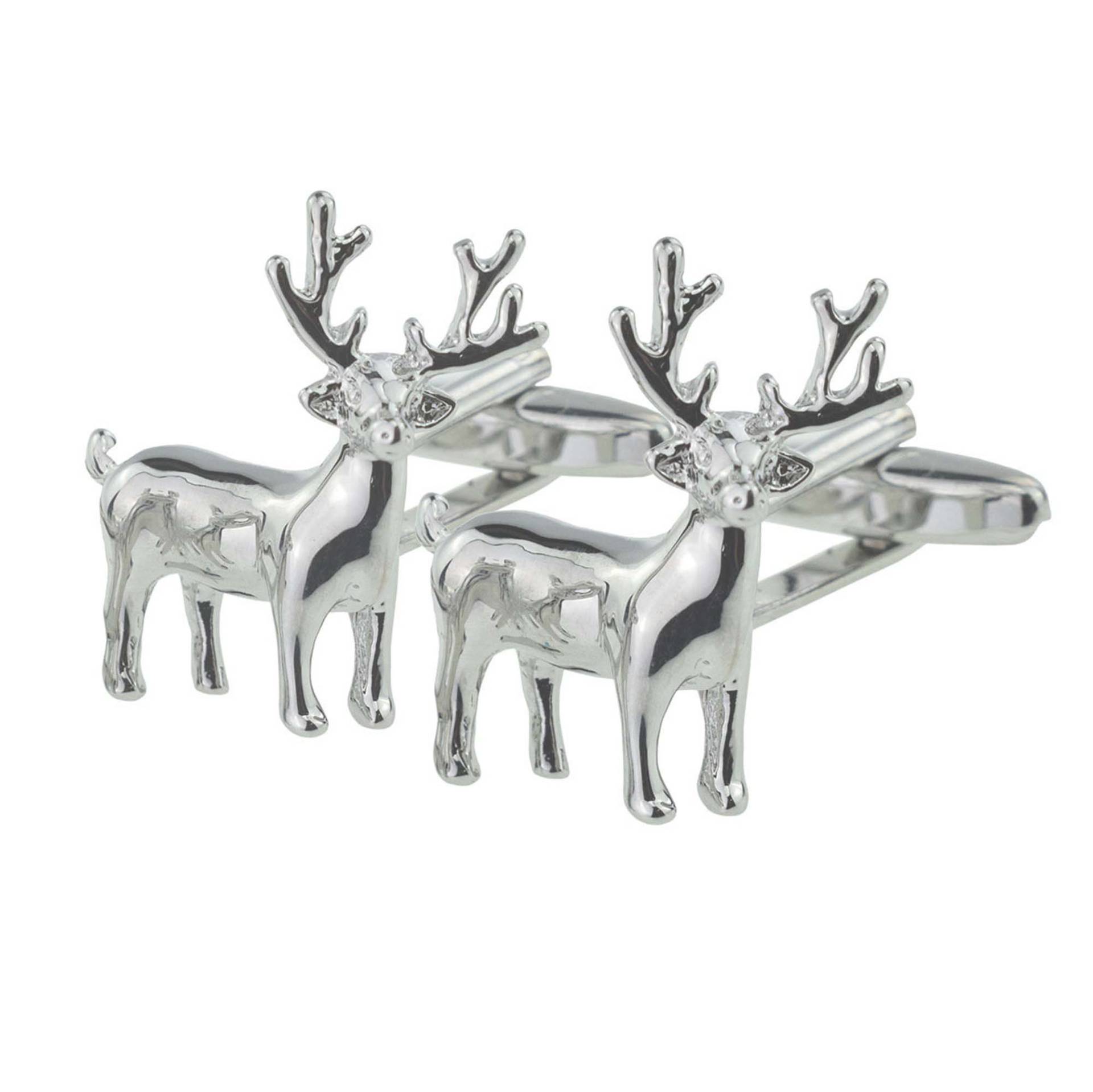 stehende Hirsch Hirsch Rudolph Rhodium Vergoldet Design Manschettenknöpfe in Einer Personalisierten Box von PrestigeGiftware