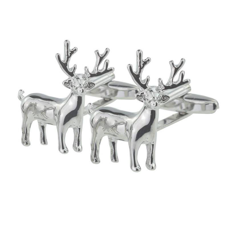 stehende Hirsch Hirsch Rudolph Rhodium Vergoldet Design Manschettenknöpfe in Einer Personalisierten Box von PrestigeGiftware