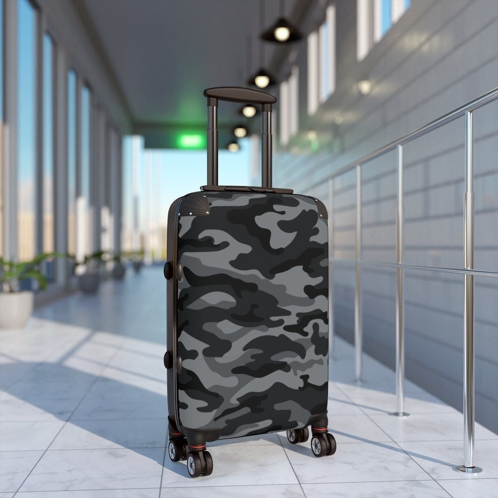 Camo Koffer Grau Gepäck, Handgepäck Roller Camouflage Weekender Tasche Reisegeschenk Prückenstoff 0031 von PrestigePlume