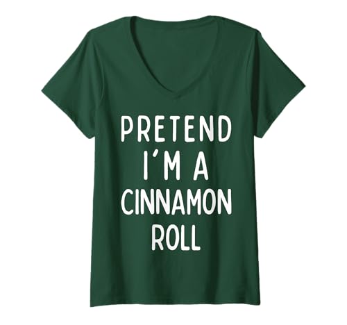 Damen Pretend I'm a Cinnamon Roll Passendes Kostüm Lustiges Halloween T-Shirt mit V-Ausschnitt Damen Pretend I'm a Cinnamon Roll Passendes Kostüm Lustiges Halloween T-Shirt mit V-Ausschnitt von Pretend I am a Cinnamon Roll Matching Last Minute
