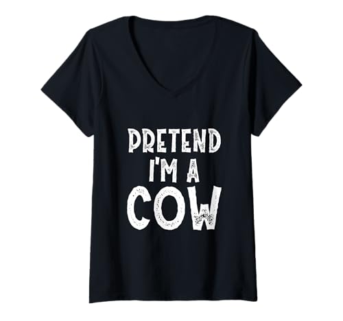 Damen Pretend I'm A Cow Kostüm Halloween Lustig T-Shirt mit V-Ausschnitt Damen Pretend I'm A Cow Kostüm Halloween Lustig T-Shirt mit V-Ausschnitt von Pretend I'm A Cow Costume Halloween Funny