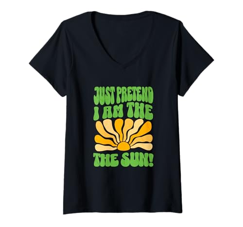 Damen Pretend I'm The Sun! Lustiges Halloween-Kostüm Retro T-Shirt mit V-Ausschnitt von Pretend I'm The Sun Shirt for Halloween Party