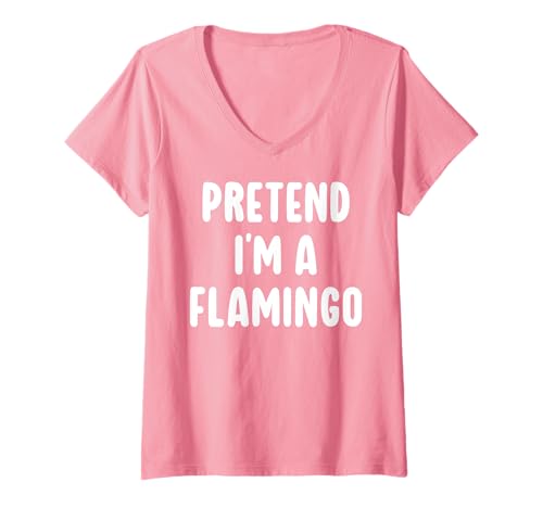 Damen Pretend I'm a Flamingo Lustiges Last Minute Halloween-Kostüm T-Shirt mit V-Ausschnitt von Pretend Im a Flamingo Lazy Halloween Costume Store