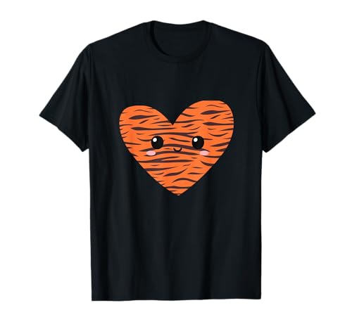 Süßes Tigergesicht Herz Streifen Print Zoo Kostüm Damen Mädchen T-Shirt Süßes Tigergesicht Herz Streifen Print Zoo Kostüm Damen Mädchen T-Shirt von Pretend Orange Tiger Funny Halloween Merchandise