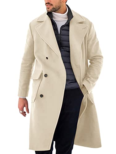 Herren-Trenchcoat, schmale Passform, zweireihig, langer Übermantel, klassischer Herbst-/Wintermantel, Khaki, XXL von Pretifeel