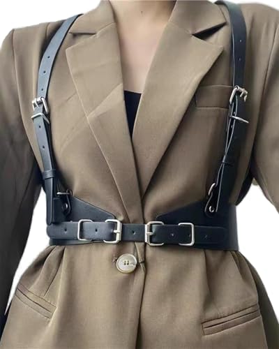 Pretishows Punk Damen Taillengürtel Verstellbare Hosenträger Riemen PU Leder Harness Belt, Schwarz, L Pretishows Punk Damen Taillengürtel Verstellbare Hosenträger Riemen PU Leder Harness Belt, Schwarz, L von Pretishows