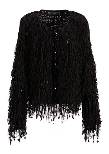 Pretty Attitude Schwarze wuschelig weiche Damen Strickjacke Cardigan – Gr. L von Pretty Attitude