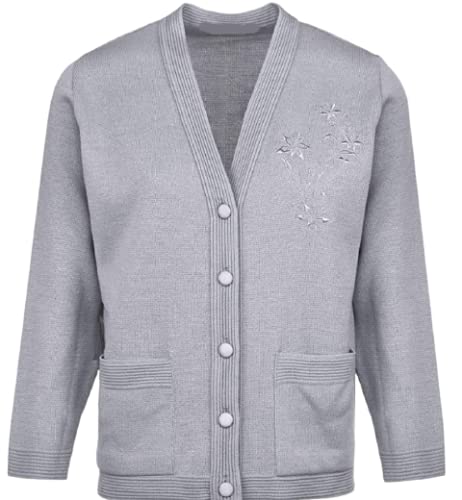 Pretty Attitude Senior Damen Klassische Strickjacke Stickerei Langarm Taschen Ältere Damen, Graue Stickerei Cardi, L Pretty Attitude Senior Damen Klassische Strickjacke Stickerei Langarm Taschen Ältere Damen, Graue Stickerei Cardi, L von Pretty Attitude