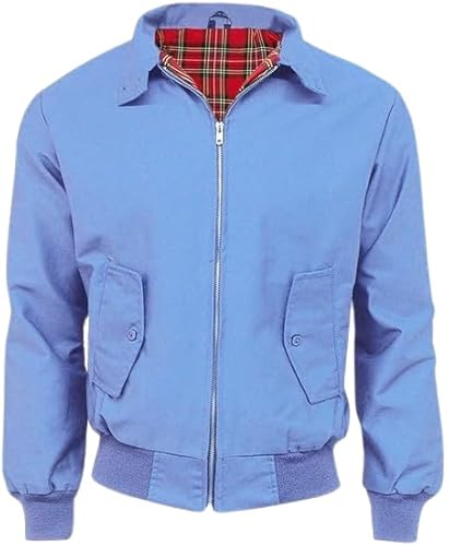 Pretty Attitude Workwear Harrington-Jacke mit Schottenkaro-Futter, hergestellt in Großbritannien, klassische Herren-Bomberjacke mit Reißverschluss, hellblau, S von Pretty Attitude