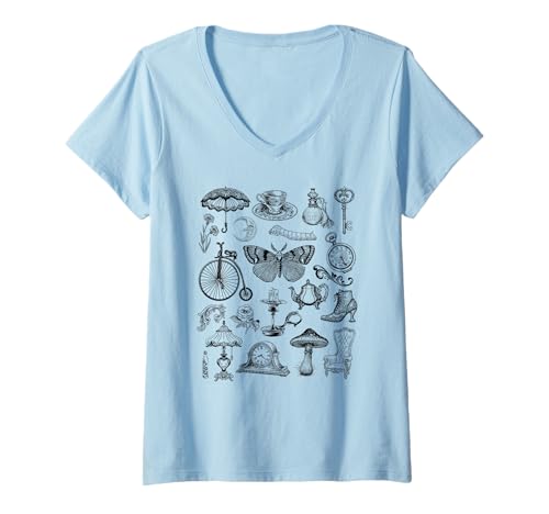 Damen Cottage Core Victorian Dark Academia Motte T-Shirt mit V-Ausschnitt Damen Cottage Core Victorian Dark Academia Motte T-Shirt mit V-Ausschnitt von Pretty Cottage Core Vintage Tea