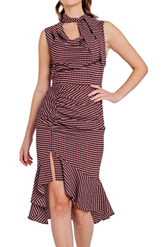 Pretty Darling Damen Dogtooth ärmelloses Midi-Cocktail-Kleid mit Bindekragen Cocktailkleid, Multi, 34 von Pretty Darling