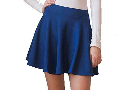 Damen Mädchen Basic Solid vielseitige dehnbaren informell Mini Skater Rock (Blau, L) von Pretty Fashion