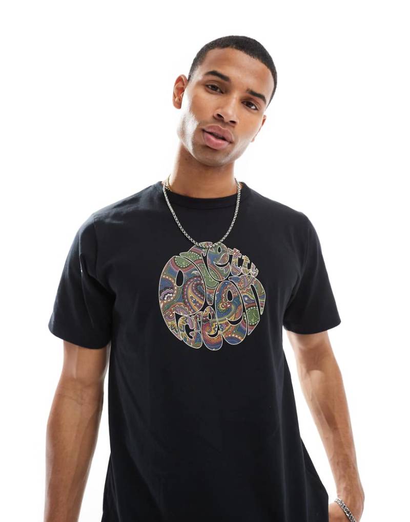 Pretty Green - 15th Anniversary - T-Shirt in Schwarz mit Paisley-Logo von Pretty Green
