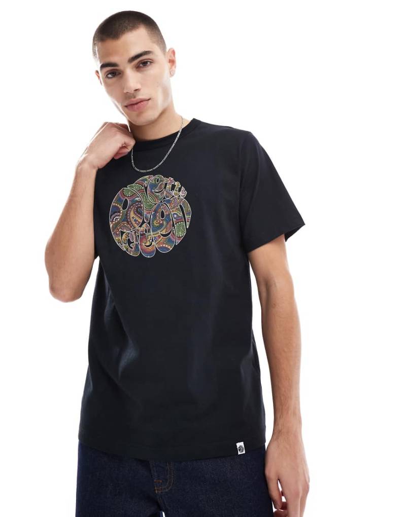 Pretty Green - 15th Anniversary - T-Shirt in Schwarz mit Paisley-Logo von Pretty Green