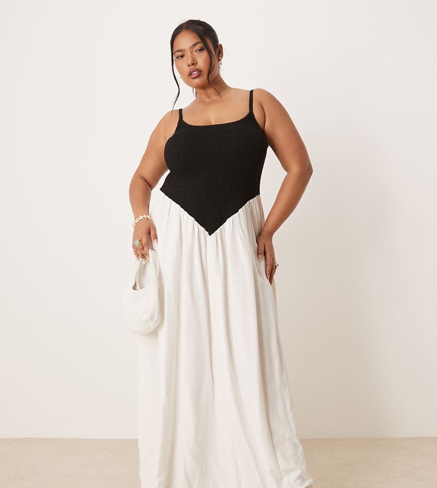 Pretty Lavish Curve - Maude - Gesmoktes Maxikleid mit Kontrastdesign in Schwarz und Cremeweiß Pretty Lavish Curve - Maude - Gesmoktes Maxikleid mit Kontrastdesign in Schwarz und Cremeweiß von Pretty Lavish Curve