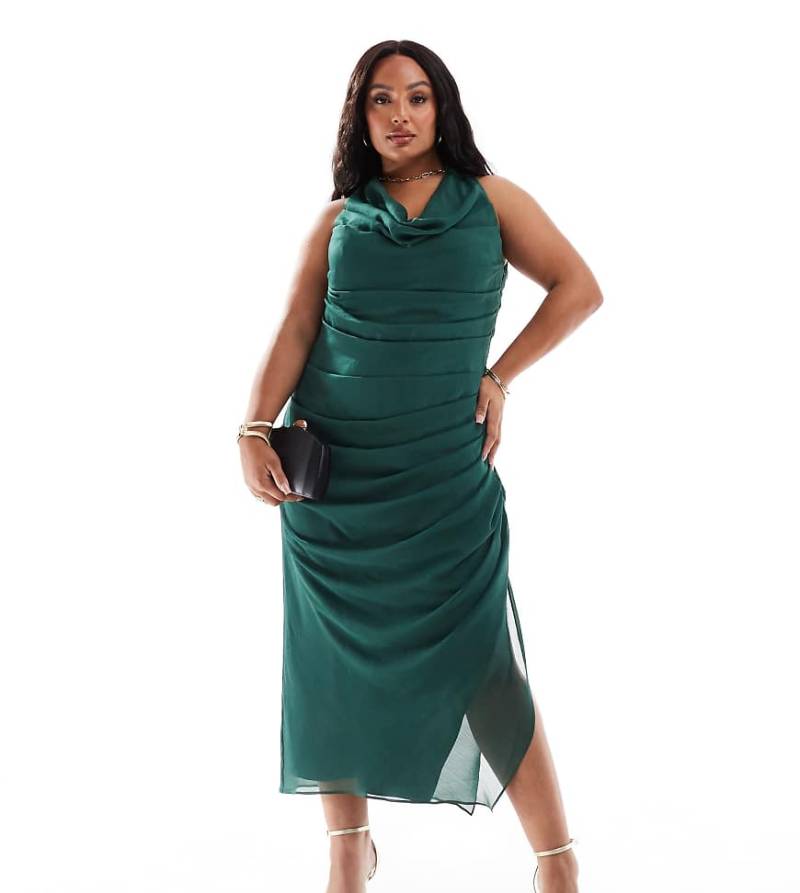 Pretty Lavish Curve - Midaxi-Kleid in Smaragdgrün mit extremem Wasserfallausschnitt von Pretty Lavish Curve