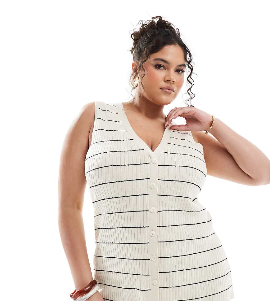 Pretty Lavish Curve - Strickweste in Cremeweiß und Schwarz gestreift, Kombiteil-Bunt von Pretty Lavish Curve