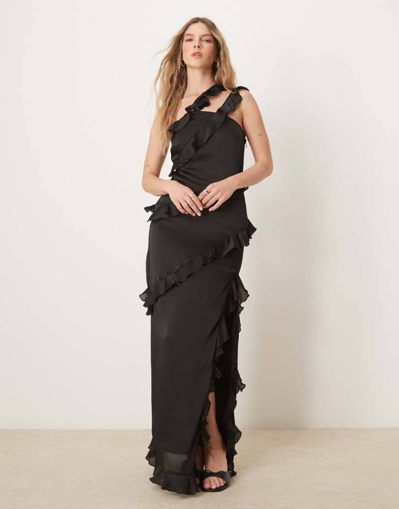 Pretty Lavish - Asymmetrisch geschnittenes Maxikleid in Schwarz mit gerüschtem One-Shoulder-Träger von Pretty Lavish