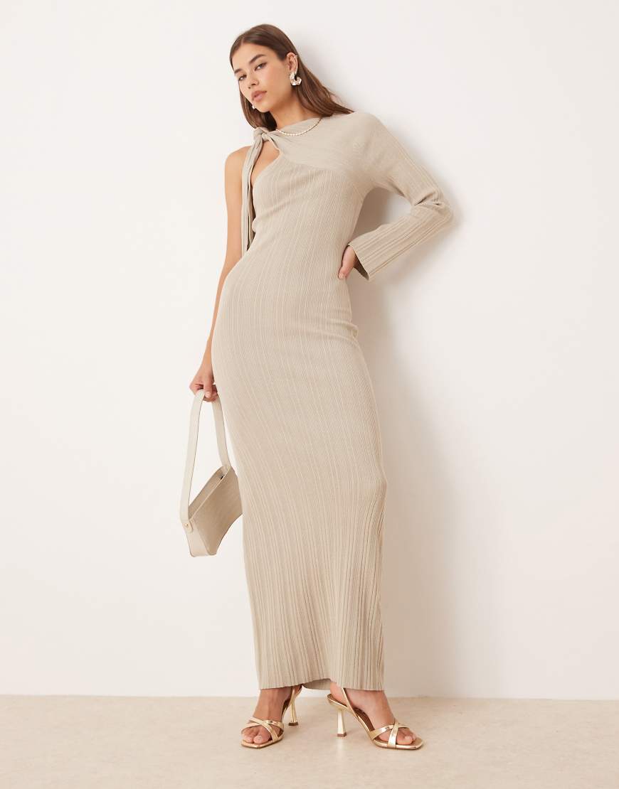 Pretty Lavish - Asymmetrisches, glitzerndes Midaxi-Kleid aus Strick in Taupe-Neutral von Pretty Lavish