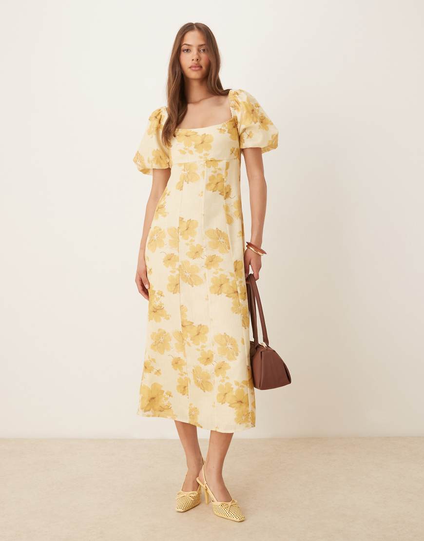 Pretty Lavish - Bette - Midaxi-Kleid in Gelb mit Blumenmuster und Puffärmeln von Pretty Lavish