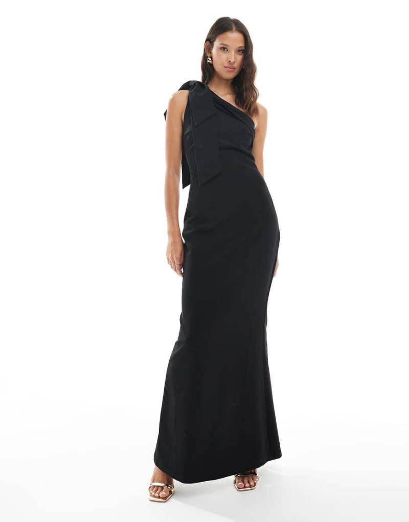 Pretty Lavish - Bridesmaid - Maxikleid in Schwarz aus Crepe mit One-Shoulder-Schleifenträger von Pretty Lavish