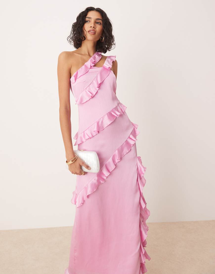 Pretty Lavish - Maxikleid in Rosa mit One-Shoulder-Träger und asymmetrischen Rüschen von Pretty Lavish