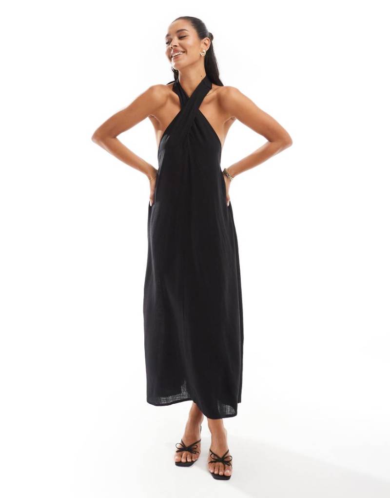 Pretty Lavish - Midaxi-Etuikleid in Schwarz mit überkreuztem Ausschnitt von Pretty Lavish