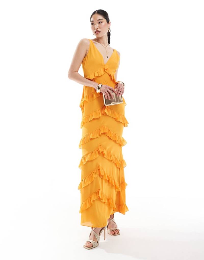 Pretty Lavish - Piper - Maxikleid in Mandarine mit Rüschen, exklusiv bei ASOS-Orange von Pretty Lavish