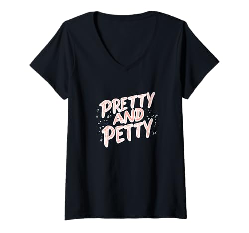 Damen Happy Pretty and Petty Outfit T-Shirt mit V-Ausschnitt von Pretty Outfit