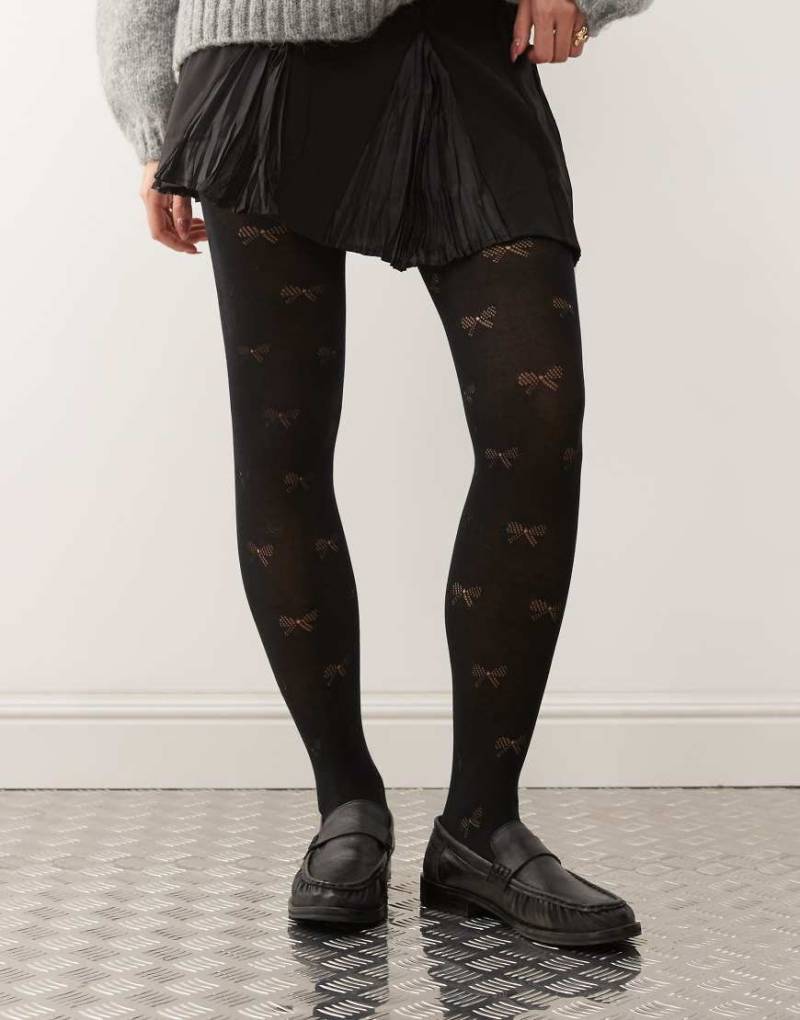 Pretty Polly - Strumpfhose in Schwarz mit Schleifenmuster von Pretty Polly