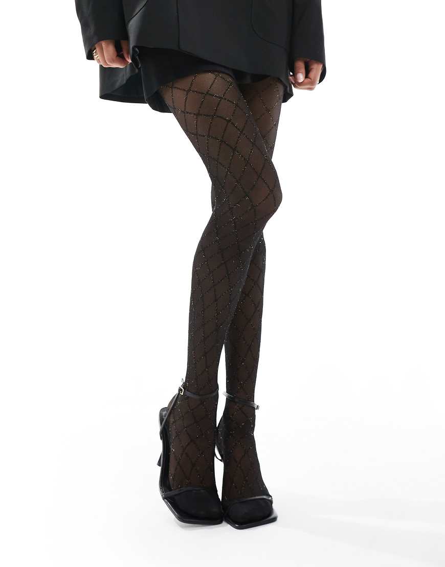 Pretty Polly - Strumpfhose in Schwarz mit glänzendem Rautenmuster von Pretty Polly