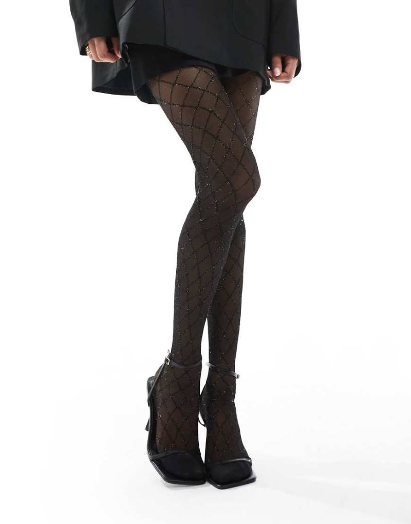 Pretty Polly - Strumpfhose in Schwarz mit glänzendem Rautenmuster von Pretty Polly