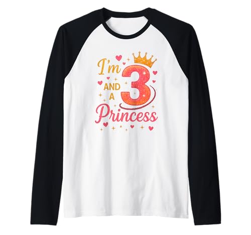 I'm 3 and a Princess Birthday Girl Cute Crown Party Kostüm Raglan I'm 3 and a Princess Birthday Girl Cute Crown Party Kostüm Raglan von Pretty Princess Kids Apparel