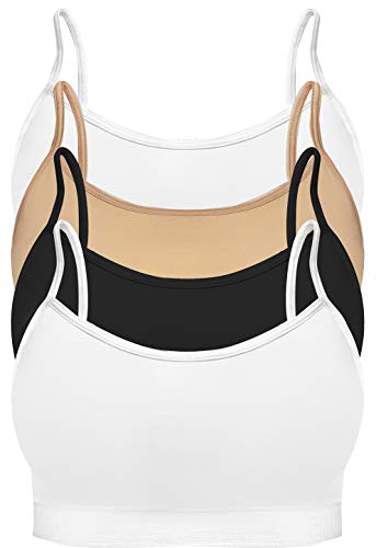 4er Pack Nahtloses Damen Bustier Sport BH Top ohne Push Up ohne Bügel als Bedeckung mit Spaghetti Trägern (2 Stück Weiß, 1 Stück Schwarz und 1 Stück Beige, Medium) von Pretty Seamless