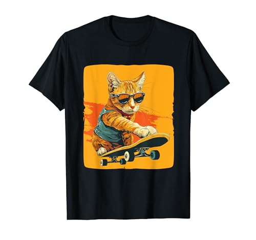 Coole Sonnenbrille Skateboard Katze Outfit für Jungen und Mädchen T-Shirt von Pretty cool skater cat