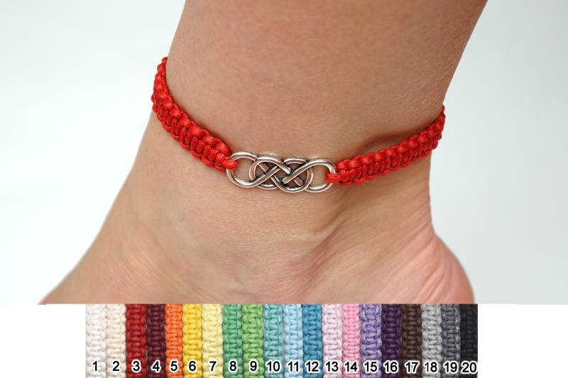 20 Farben Makramee Fußkettchen Unendlichkeit Charme Damen Schlichtes Geschenk Prettycrochetforyou von PrettyCrochetForYou