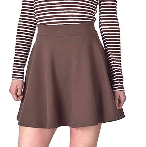 Damen Mädchen Basic Solid vielseitige dehnbaren informell Mini Skater Rock (Braun, L) von PrettyFashion