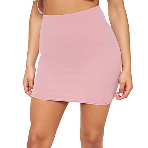 PrettyFashion Minirock Bleistiftrock Mini Rock Business Freizeit Figurbetont Stretch (Rosa, X-L) von PrettyFashion