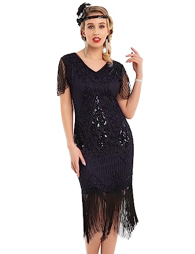 PrettyGuide Damen 1920er Charleston Kleid Pailetten Cocktail Flapper Kleid Mit Ärmel S Lila von PrettyGuide