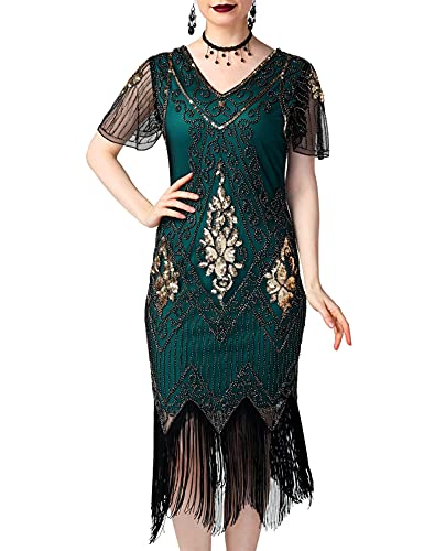 PrettyGuide Damen-Kleid im 1920er Jahre Art Deco-Stil mit Pailletten, Flapper-Kleid mit Ärmeln - - 50 DE/XXX-Large von PrettyGuide