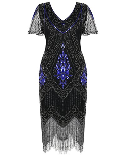 PrettyGuide Damen-Kleid im 1920er Jahre Art Deco-Stil mit Pailletten, Flapper-Kleid mit Ärmeln - mehrfarbig - 50 DE/XXX-Large von PrettyGuide