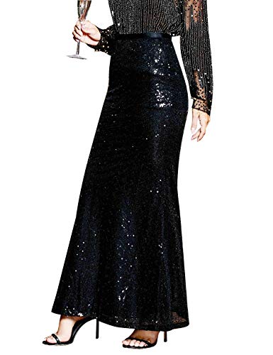 PrettyGuide Damen Pailletten Maxi Rock Glitzer Bodycon Lang Meerjungfrau Rock Formelle Röcke - Schwarz - 36/38/S von PrettyGuide