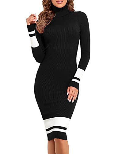 PrettyGuide Damen Rollkragen-Pulloverkleid Langarm Rippstrick Stretch Midi Bodycon Kleider, schwarz mit weiß, Groß PrettyGuide Damen Rollkragen-Pulloverkleid Langarm Rippstrick Stretch Midi Bodycon Kleider, schwarz mit weiß, Groß von PrettyGuide